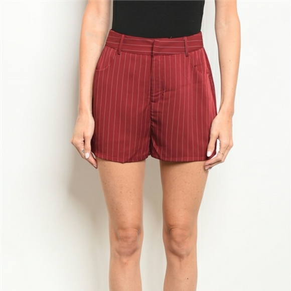HONEY PUNCH WINE WHITE PIN STRIPE SHORTS - Picture 6 of 13